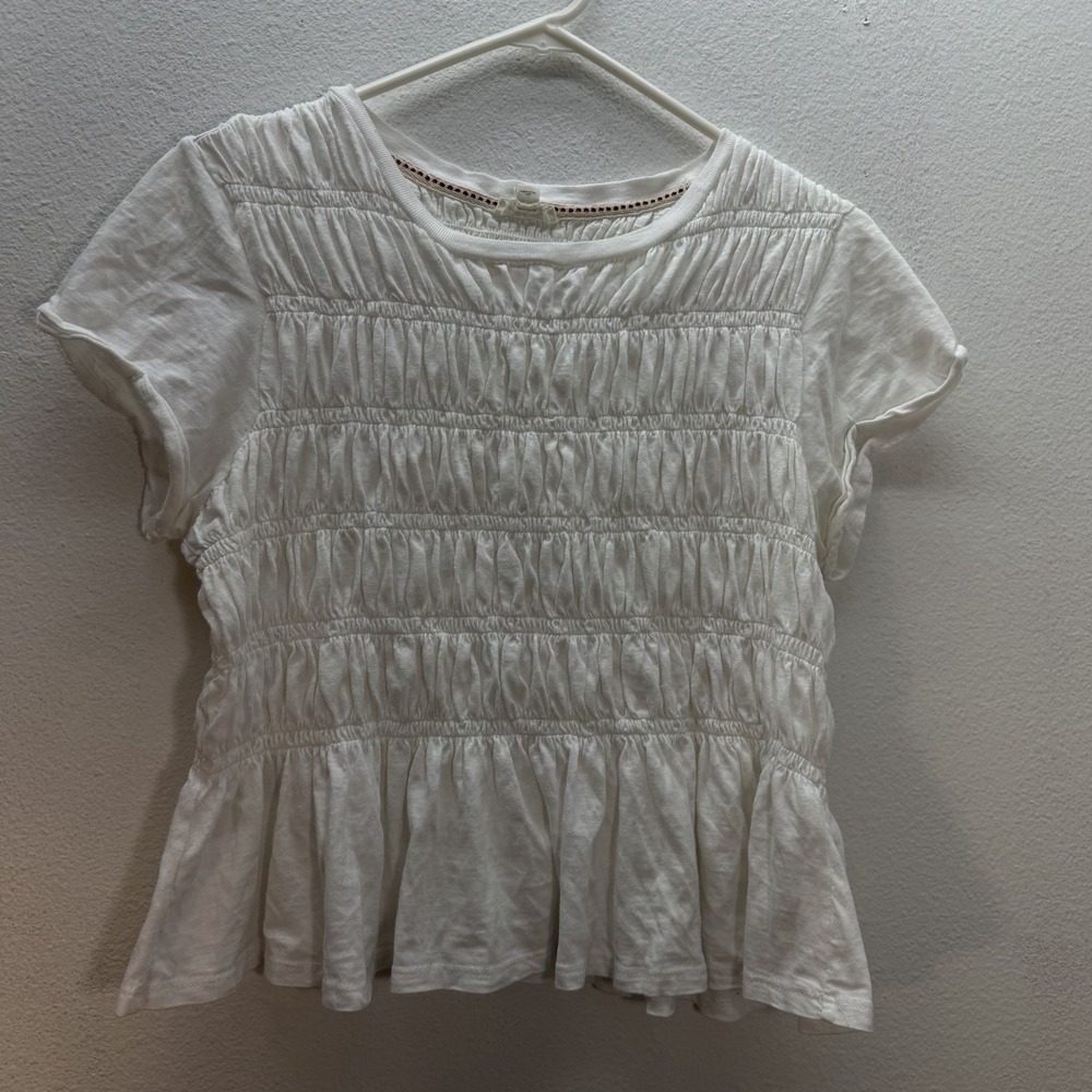Pilcro White Smocked Peplum Short-Sleeve Top